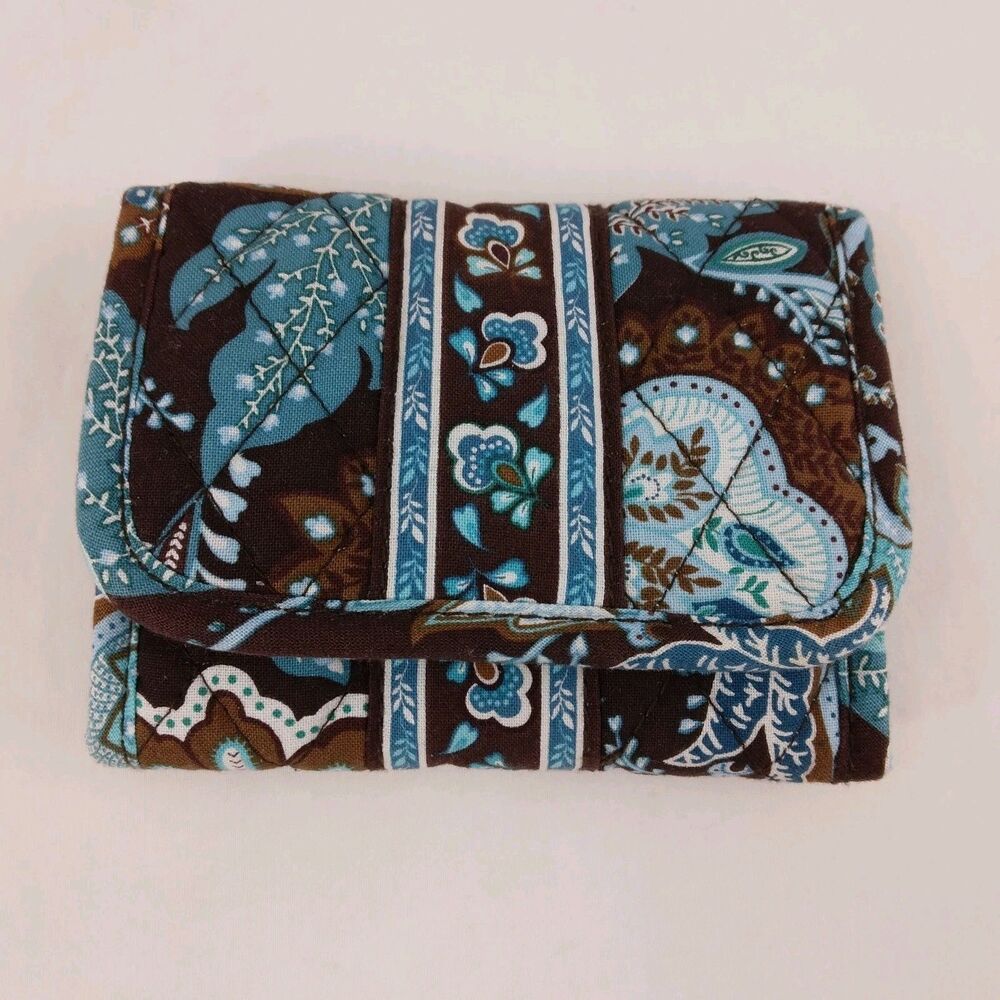 Vera Bradley Java Blue Small Trifold Wallet Blue/Brown Retired Floral Pattern